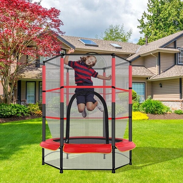 55In Kids Trampoline With Enclosure Net Jumping Mat And Spring