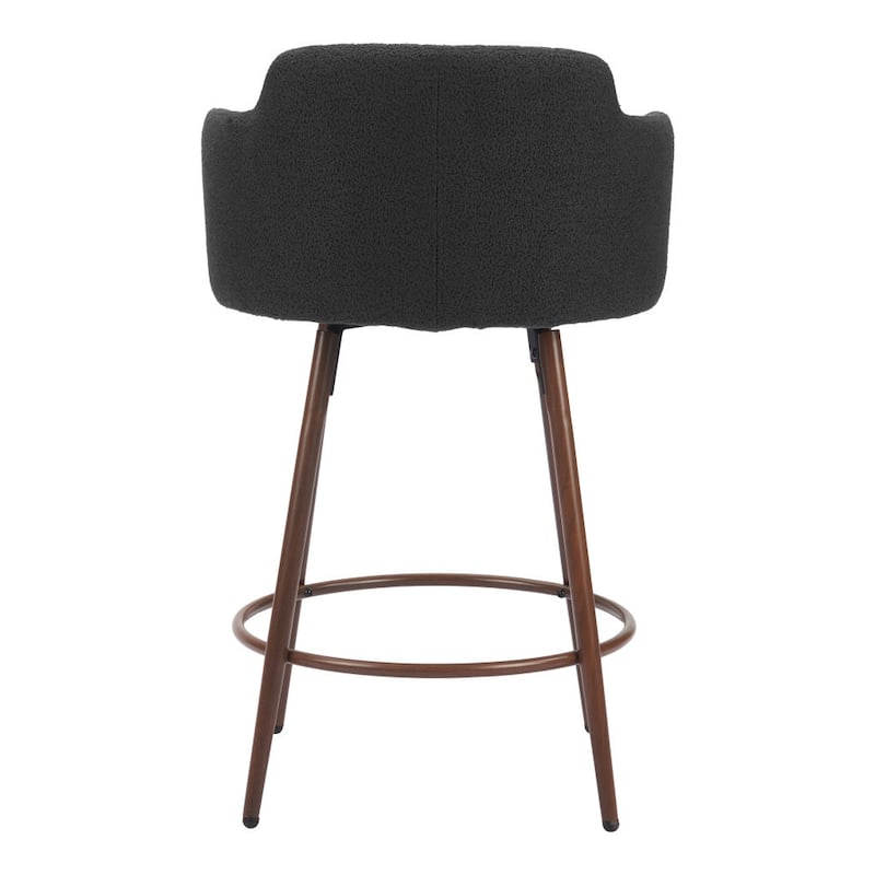 HomeRoots Set of Two 26" Black and Walnut Faux Shearling and Steel Counter Height Swivel Bar Chairs