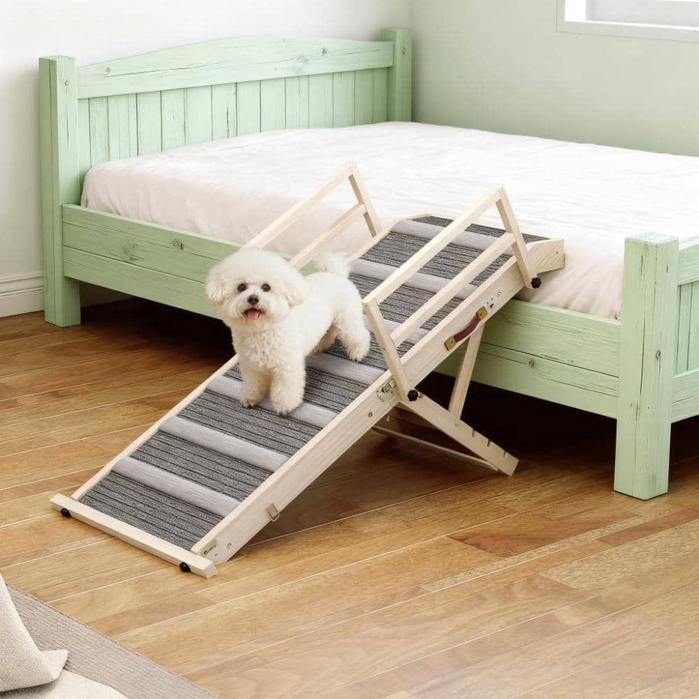 Dog Step with Side Rails Dog Ramp, Folding Pet Ramp - Gray,Natural