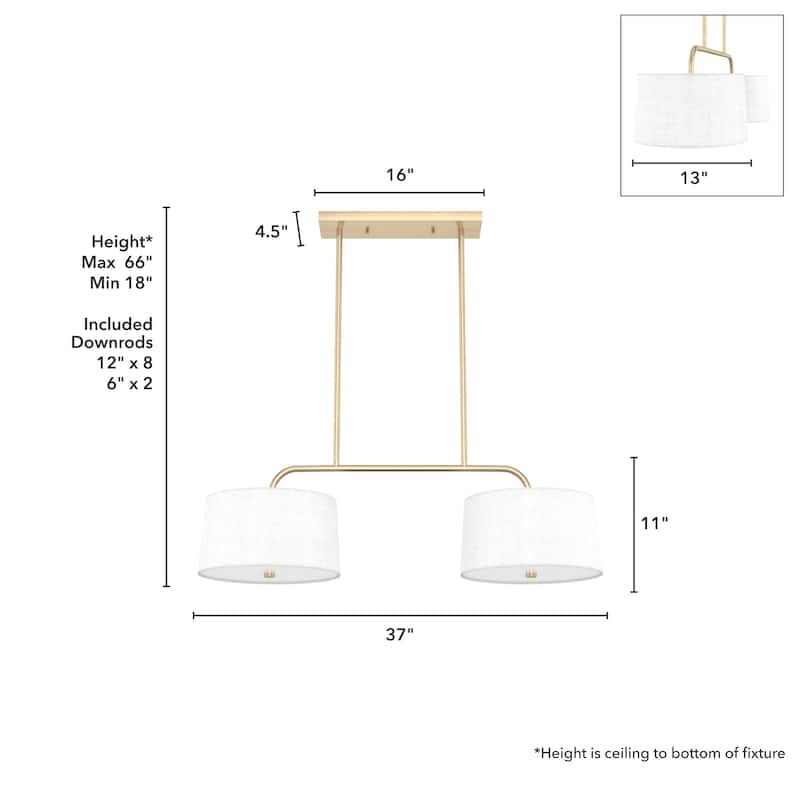 Hunter Cottage Hill Linear Chandelier - Dining Room, Kitchen Island - Modern, Transitional - Fabric Shades