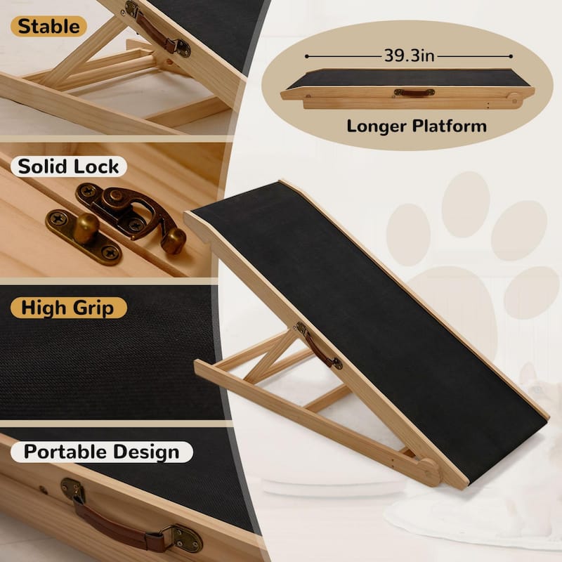 DoCred Folding Non-Slip Rubber Mat Wooden Dog Ramp For High Bed