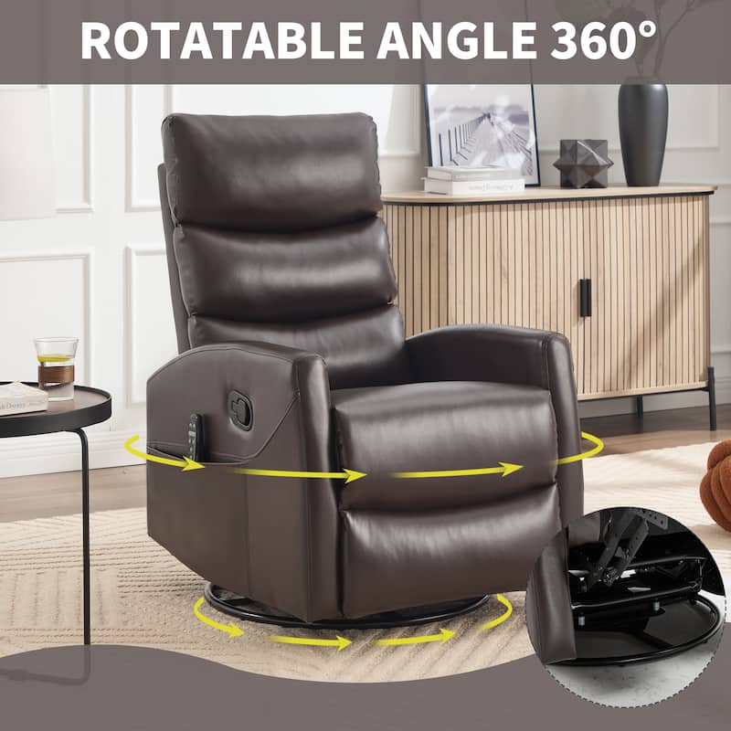 360° Swivel Rocking Recliner with Heat & Massage in Faux Leather