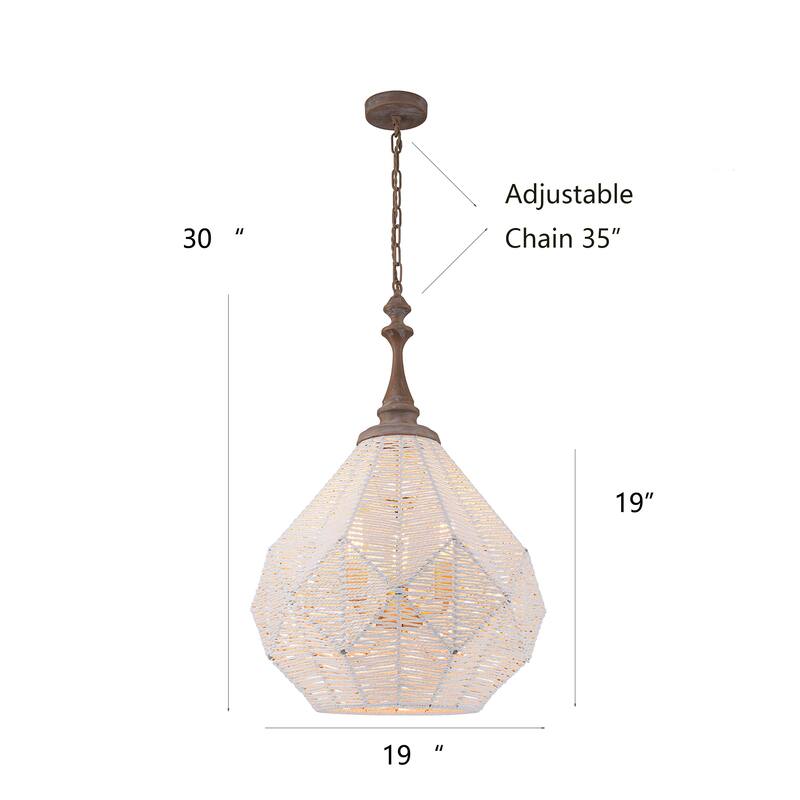 3-Light White Coastal Pendant Light - 19 Wide