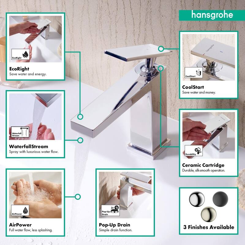 Hansgrohe 73002 Tecturis E 1.2 GPM Single Hole Bathroom Faucet with