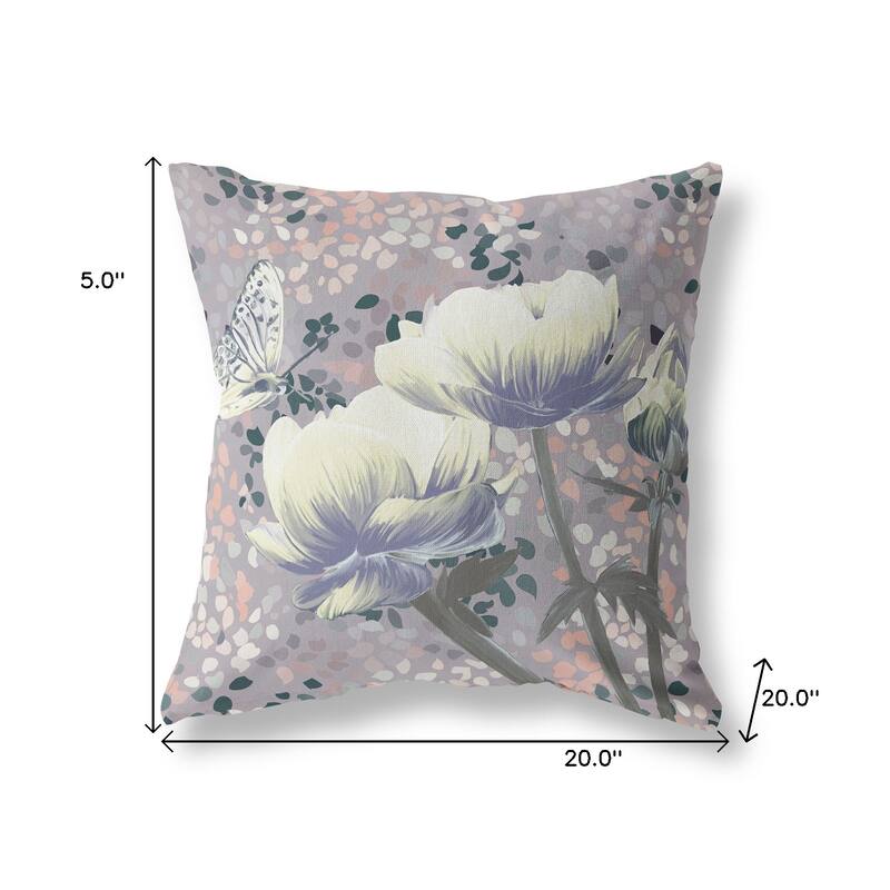 HomeRoots 20" x 20" Yellow Butterfly Blown Seam Floral Indoor Outdoor Throw Pillow - 20.00' X '5.00' X '20.00