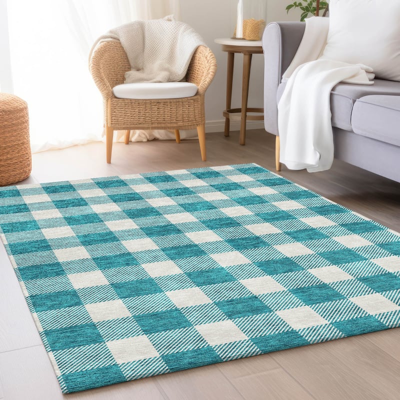 Premium Washable Super Soft Plaid Mayfield Rug - Teal - 10' x 14'