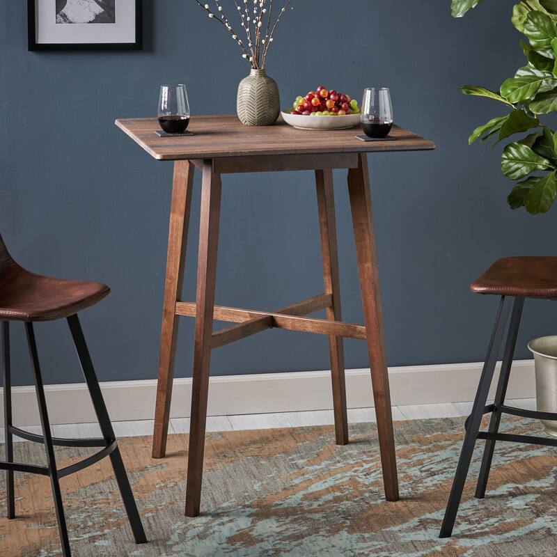 Modern Bar Height 42" Dining Table, Rubberwood Legs and Laminate Table Top, Walnut Finish, Black
