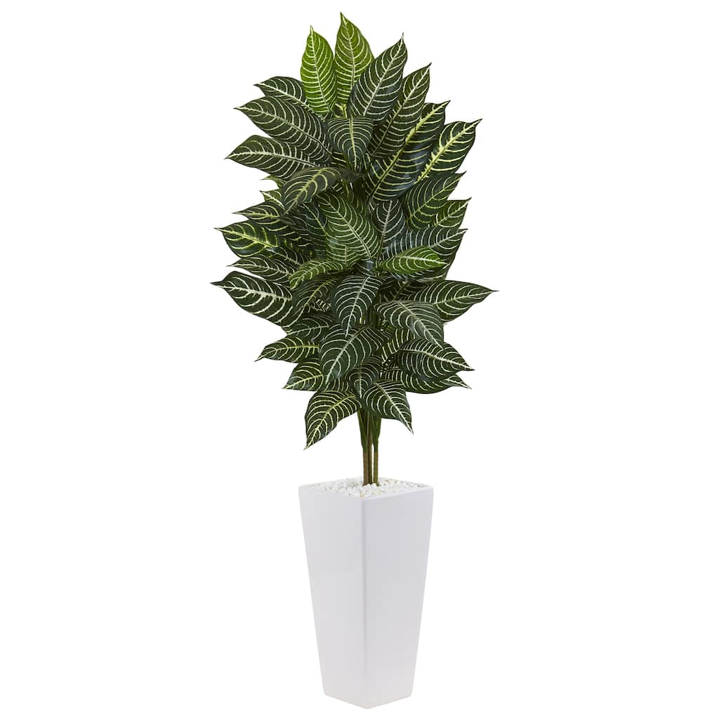 Artificial Zebra Plant 4Ft with Planter & Rocks - Indoor Tropical Decor, Low Maintenance Greenery, Home Office Accent - Green