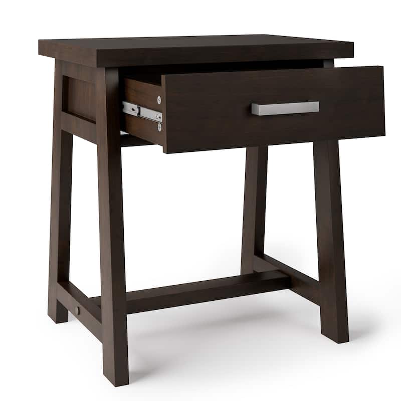 WYNDENHALL Hawkins SOLID WOOD 24 inch Wide Modern Industrial Bedside Nightstand Table