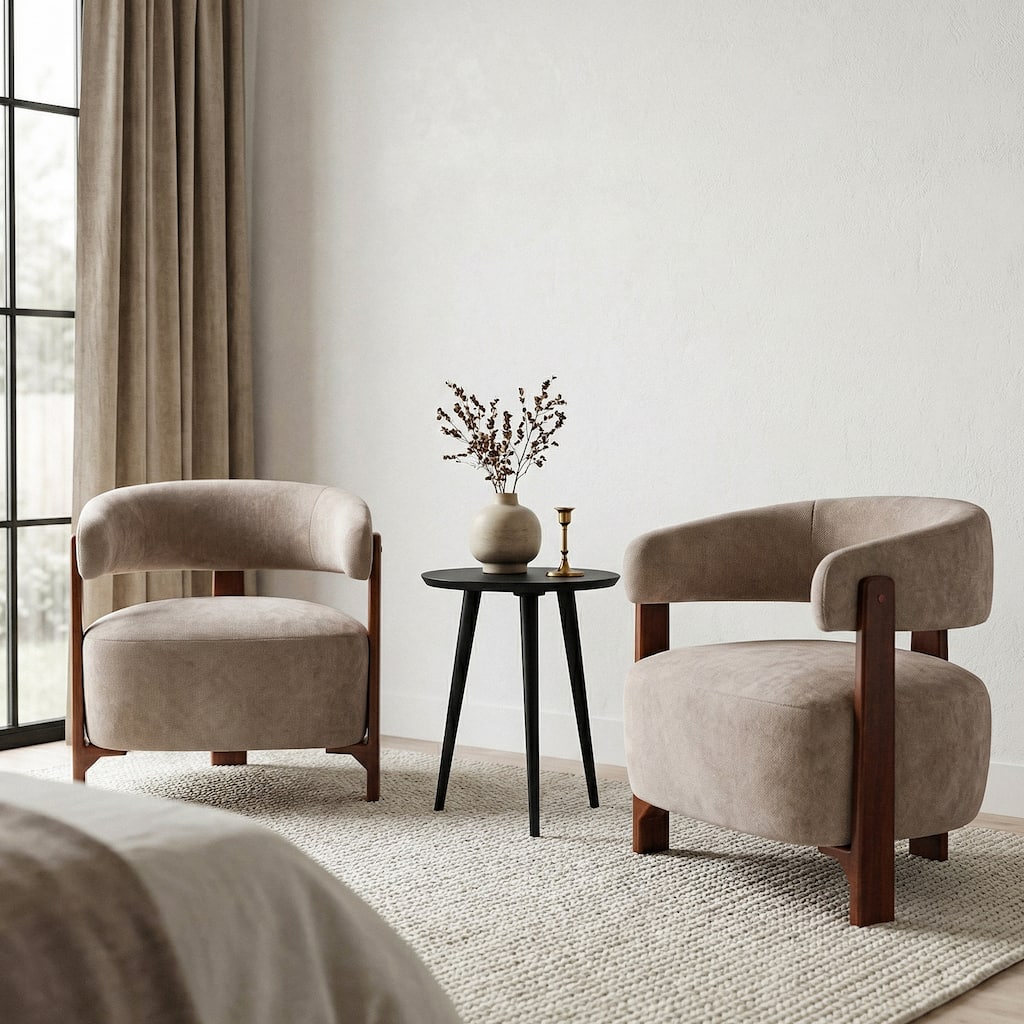 Christopher Knight Home - Modern Curved Upholstered Accent Arm Chair with Solid Wood Frame & Sculpted Backrest, Set of 2