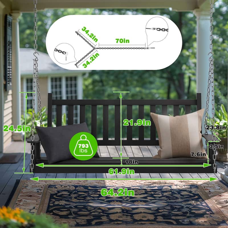 VEIKOUS Outdoor 5ft Wooden Hanging Patio Porch Swing for 3 Person with Chains