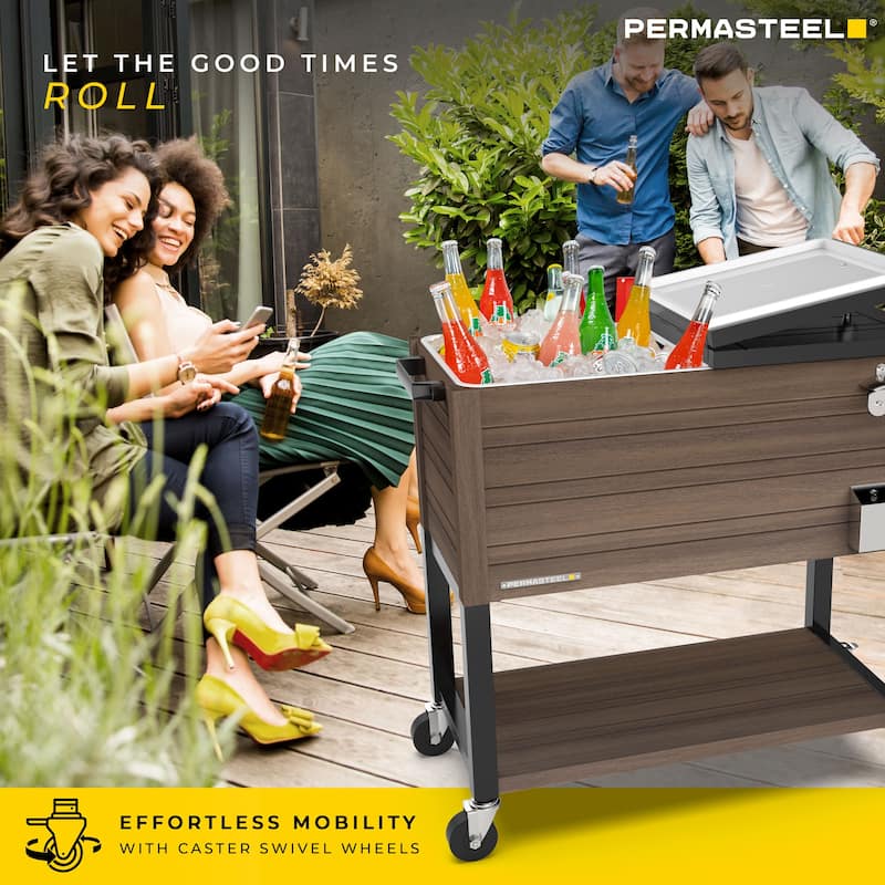 Permasteel 80-Qt Rustic Woodgrain Style Rolling Patio Cooler with Wheels