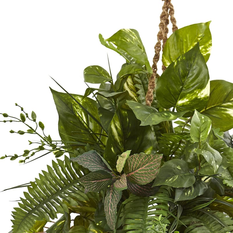 Artificial Hanging Basket Fern Pothos Mix Lush Greenery Decor Indoor Outdoor Plants