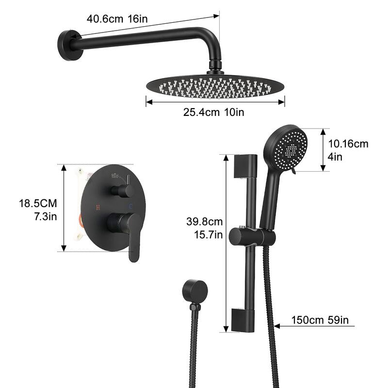10-Inch Shower System, Slide Bar Shower Faucets Sets Complete Round Shower Heads and 5-Spray Handheld Combo, Wall Mounted