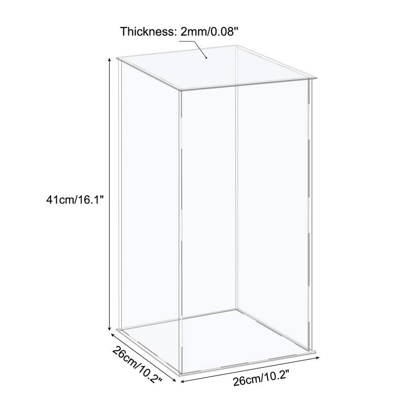 Acrylic Display Case Plastic Cube Storage Box Clear Assemble Showcase - 10.2x10.2x16.1 Inch