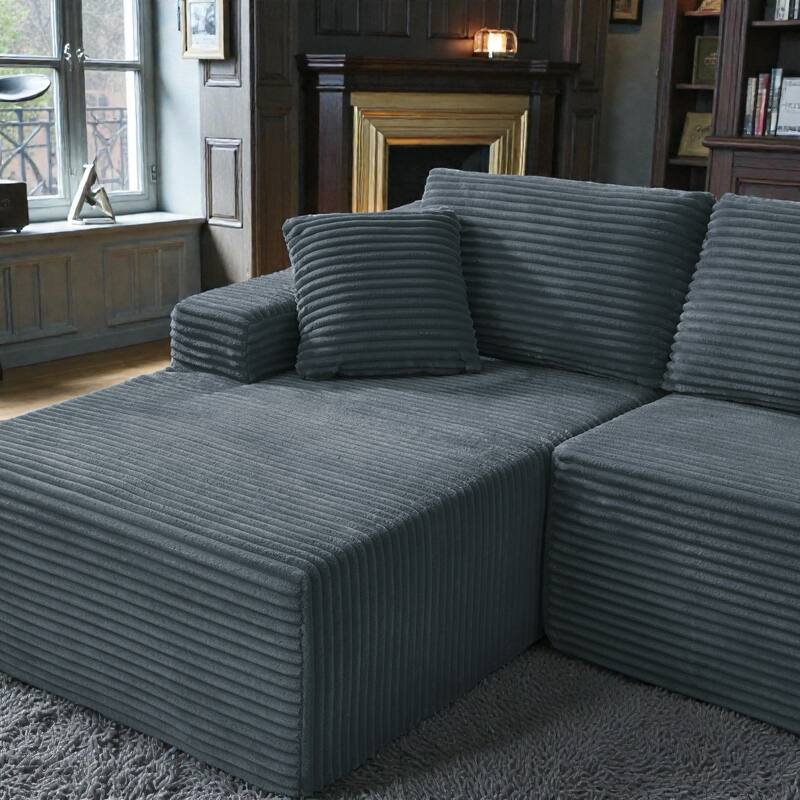 No Assembly Cloud Sectional Sofa, L Shaped Deep Seat Corduroy Modular Couch for Living Room Apartment