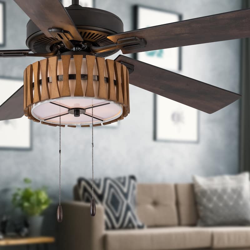 Adan River of Goods Oil Rubbed Bronze Metal and Wood 52-inch 3-Light Ceiling Fan - 52" x 52" x 13.75"/18.75"