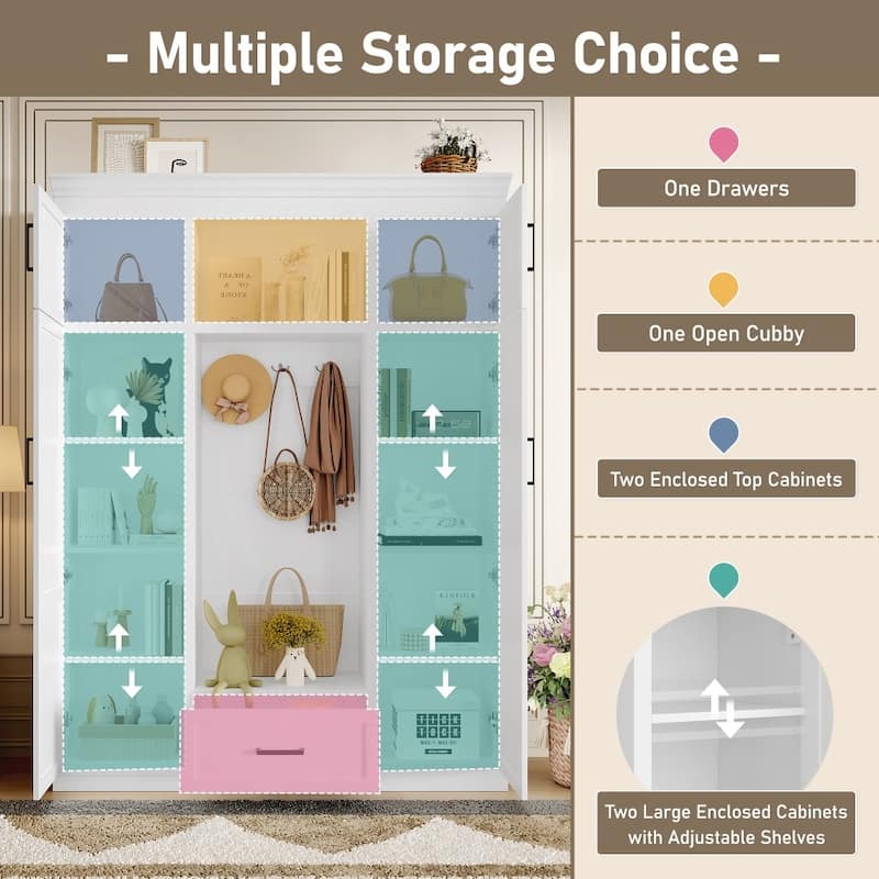 Modern 85.2''H Entryway Hall Tree Storage Organizer Cabinet with Bench and 3 Hooks
