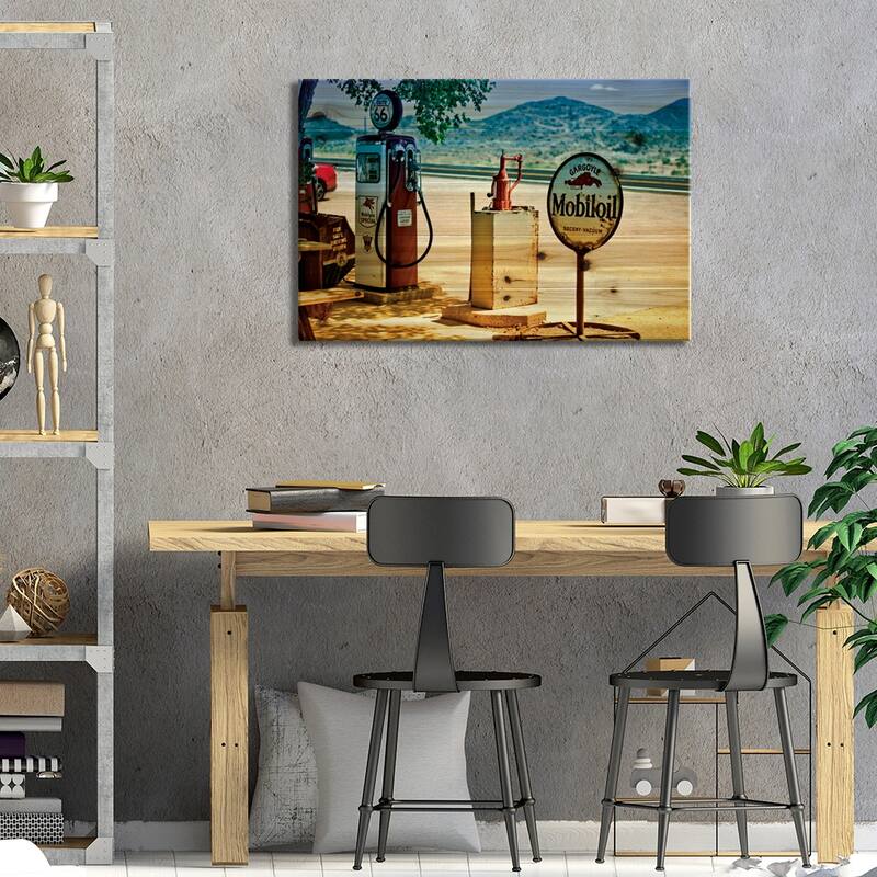 View From A Gas Station Along U.S. Route 66 Print On Wood by Philippe Hugonnard - Multi-Color