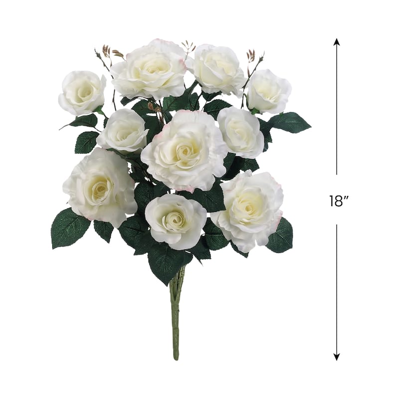 Artificial Rose Bush Spray - 18" - White