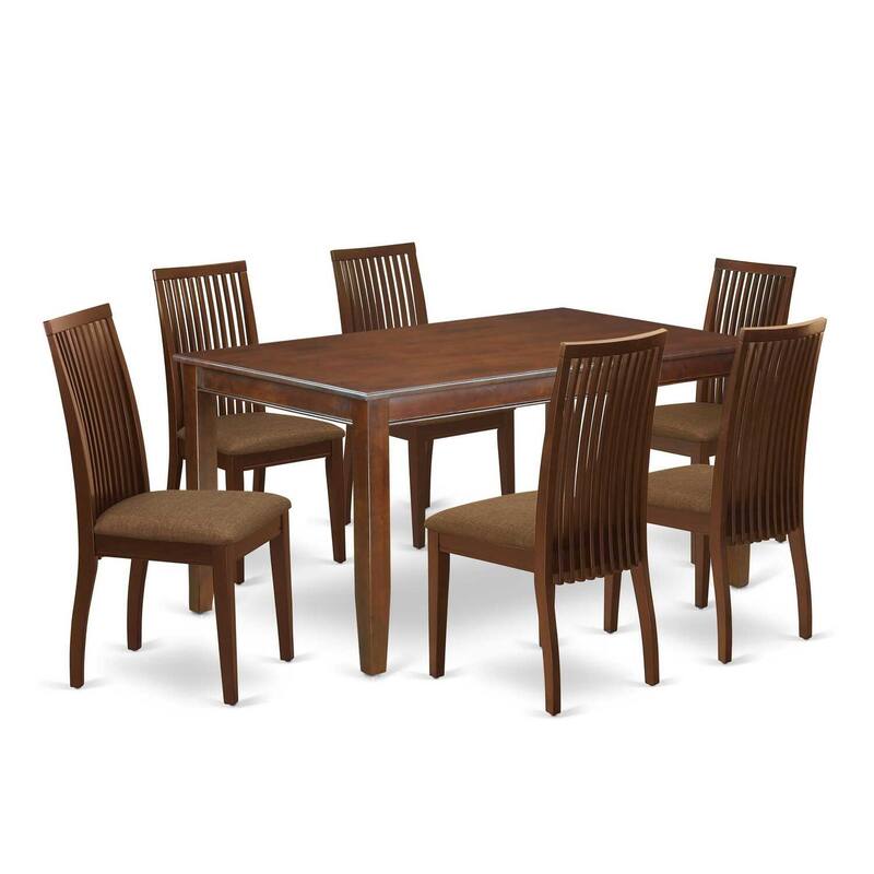 HomeStock 7-Piece Rectangle Mahogany Finish Solid Wood Top Dining Table with 6 Chairs with Lattice Back