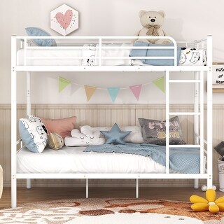 Heavy Duty Metal Bunk Bed Metal Structure Bed Frame , Full-Full, White ...