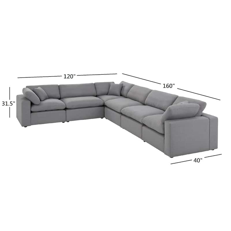 Anka Grey Linen Down Filled Cushioned 6-Seat Sectional Sofa by iNSPIRE Q Modern