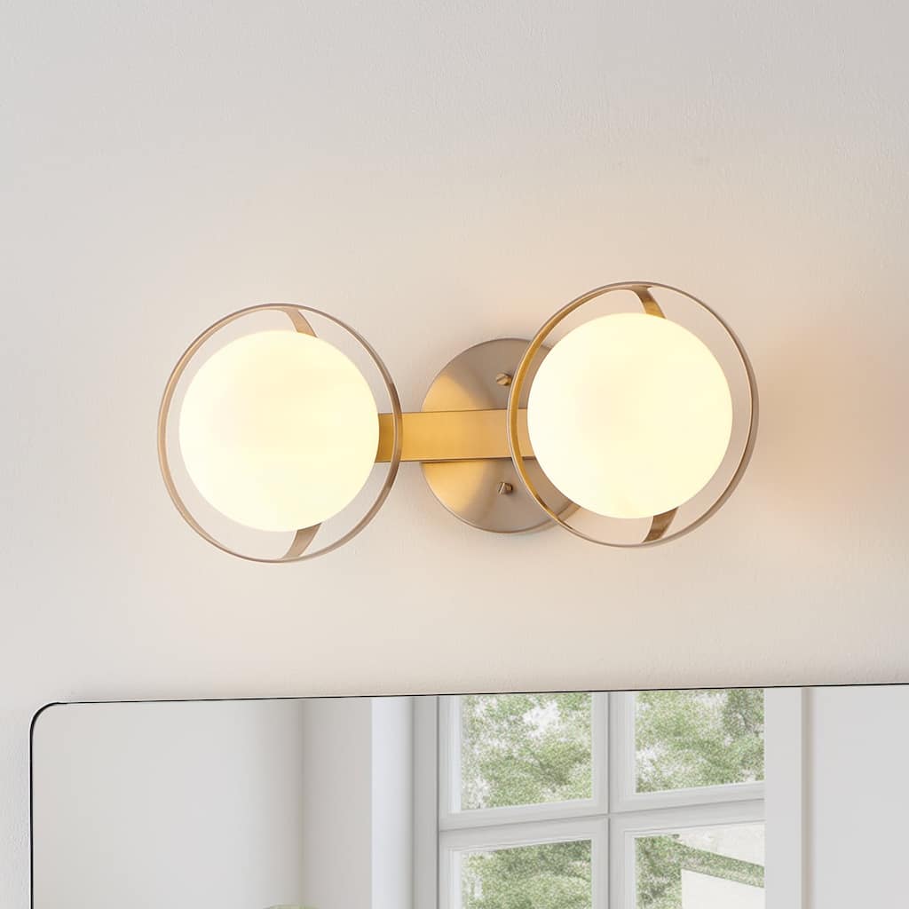 Thesis Parker 16-inch 2-light Brushed Nickel Vanity Light with Etched Opal Glass Shades