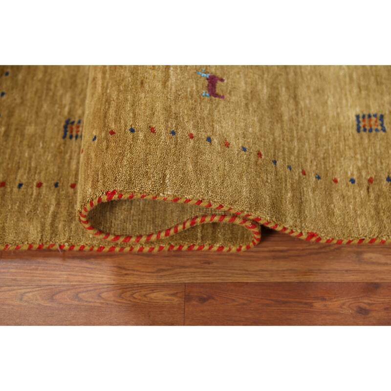 Tribal Gold Gabbeh Oriental Accent Rug Hand-Knotted Wool Carpet - 3'10"x 5'10"