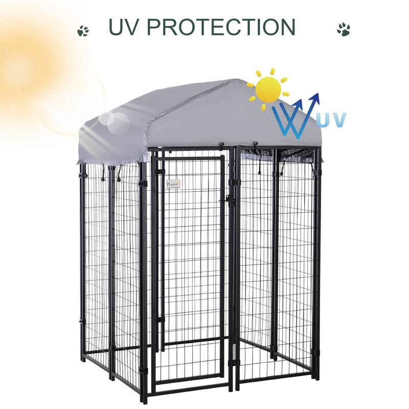 Pawhut Large Outdoor Dog Kennel Galvanized Steel Fence with UV-Resistant Oxford Cloth Roof & Secure Lock