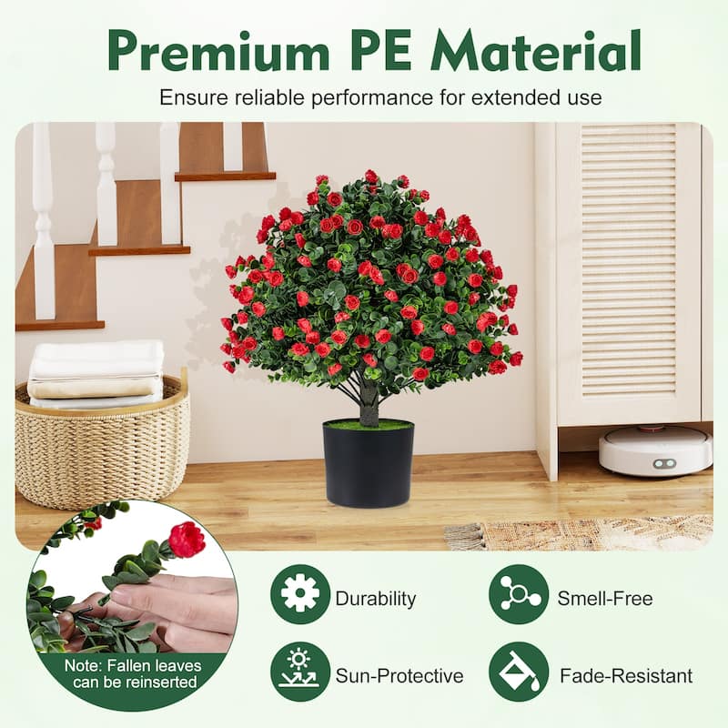 Gymax 2 Pack Artificial Rose Topiary Ball Trees w/PP Cement-Filled - Green & Red & Black