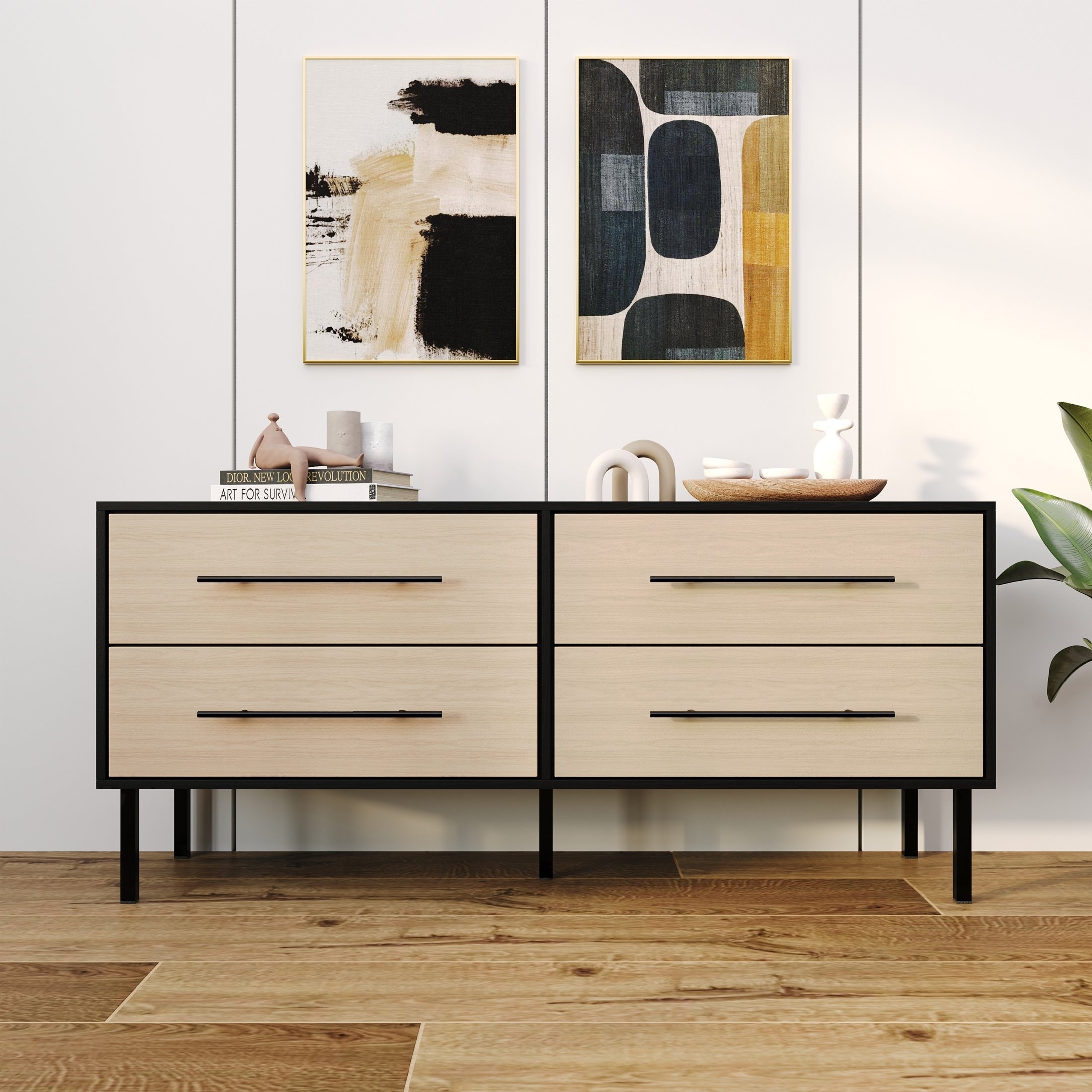 Castle Place Mid-Century 4-Drawer Wooden Dresser, Antique Oak