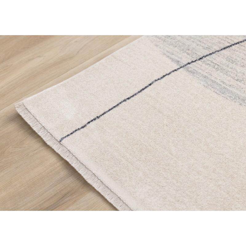 Olivia Grey Black Cream Modern Geometric Area Rug, 5'3" x 7'10"