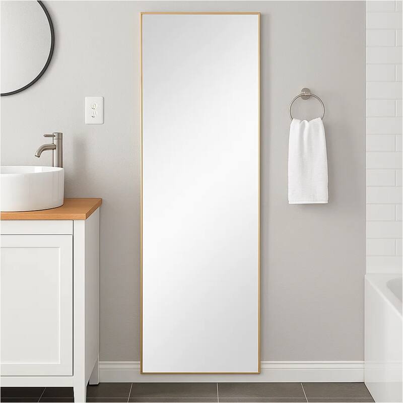 Rectangular Shape Thin Polystyrene Frame Long Mirror, Gold