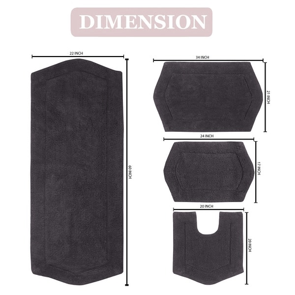 dimension image slide 12 of 19, Waterford Collection 100% Cotton Non-Slip Bathroom Rug Set, Machine Washable Bath Rug, 4 Piece Bath Mat Set with Contour