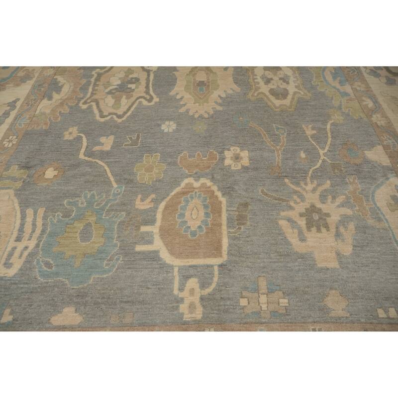 Hand Knotted Oriental 100% Wool Carpet Transitional All-Over Greys & Charcoal Oushak Area Rug - 13' 6'' X 9' 9''