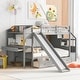 preview thumbnail 1 of 11, Pine Wood Twin over Twin Bunk Kids Bed Frame with Storage Staircase, Slide, Desk with Drawers & Shelves for Bedroom, Grey Grey