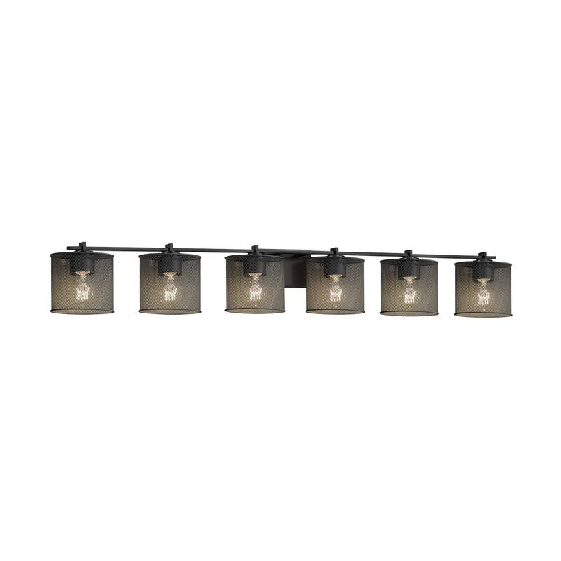 Justice Design Wire Mesh Era 6-light Matte Black Bath Bar, Wire Mesh Oval Shade