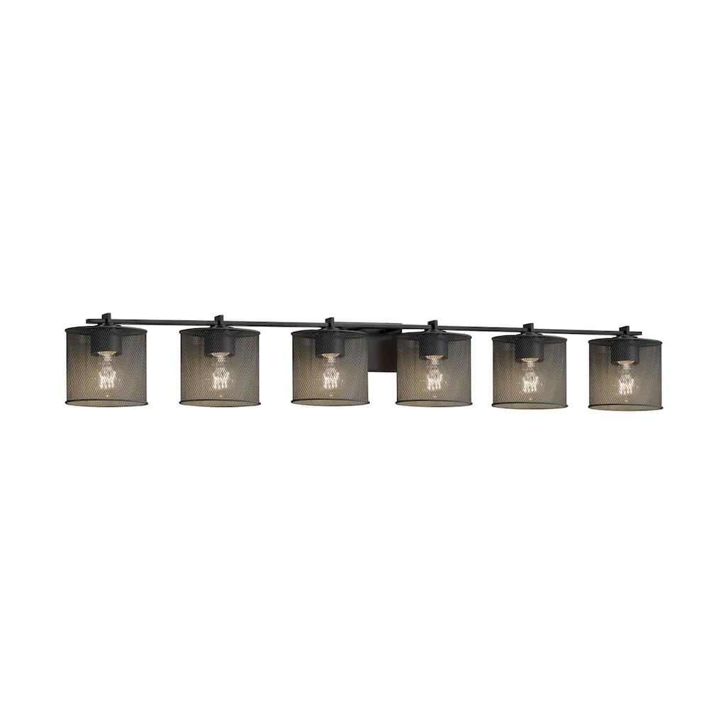Justice Design Wire Mesh Era 6-light Matte Black Bath Bar, Wire Mesh Oval Shade