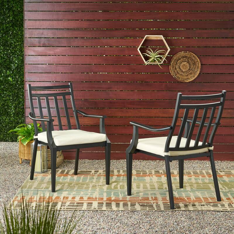 Outdoor 2 Piece Wooden Open Slat Dining Chairs with Cushions and Curved Backrest for Dining Room Kitchen Bedroom Living Room