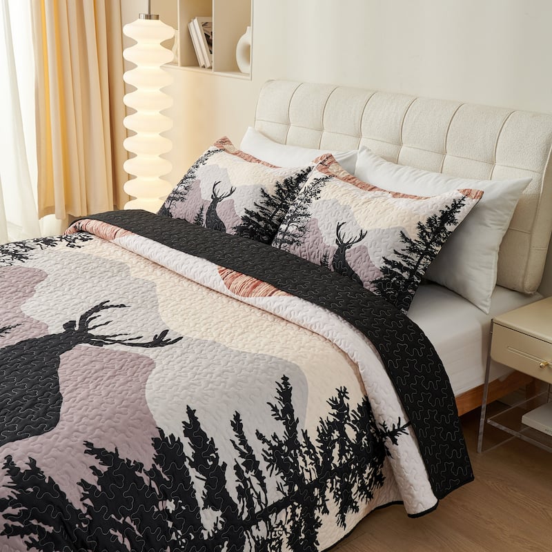 MarCielo 3 Pcs Cabin Lodge Rustic Country Quilt Bedspread Set