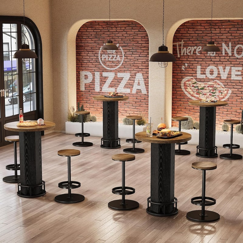 Round Bar Table with Chairs, Industrial Bistro Sets with 2 barstools