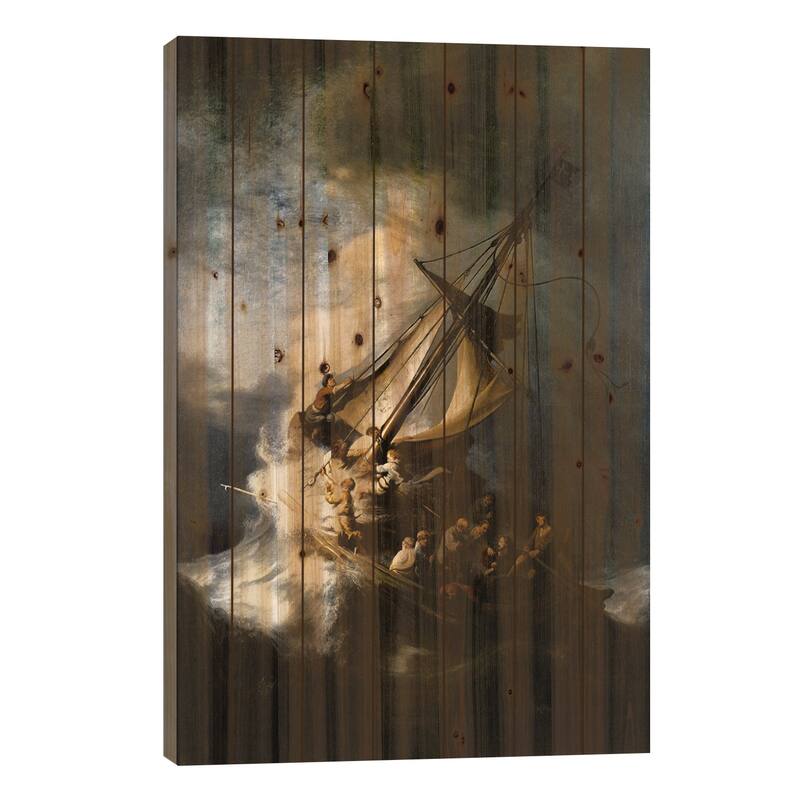 The Storm on the Sea of Galilee Print On Wood by Rembrandt van Rijn - Multi-Color - 26x18x1.5