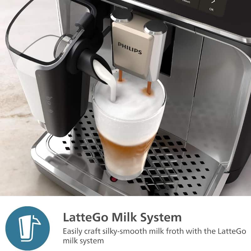 Philips 4400 Fully Automatic Espresso Machine with LatteGo Milk Frother, Black and Chrome