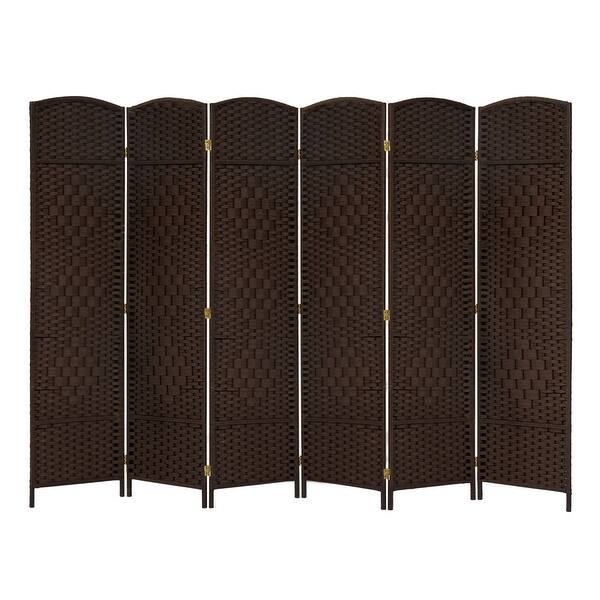 slide 3 of 10, Oriental Furniture 6-Panel Room Divider, Folding Privacy Screens w/ Diamond Double-Weave, Vintage Brown - 6 Panels 6 Panels - Vintage Brown