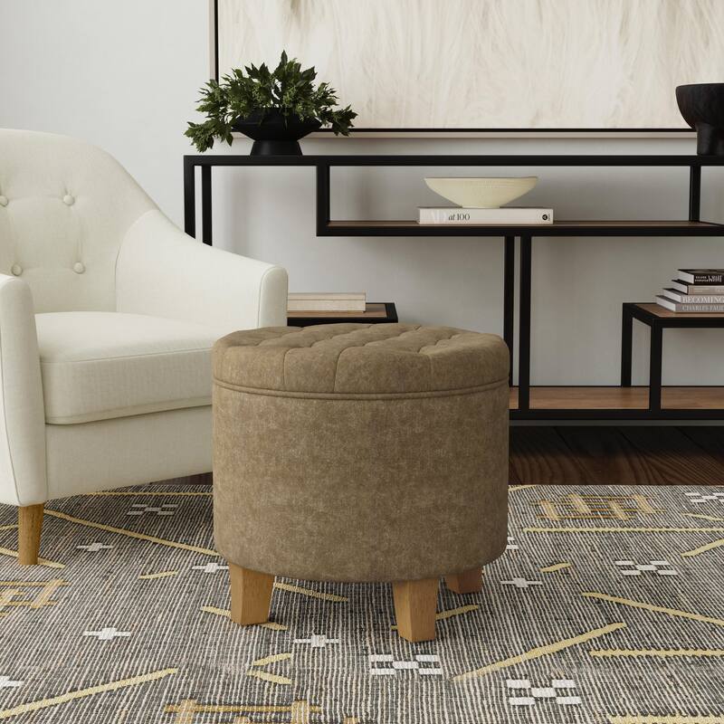 Carson Carrington Hare Button-tufted Round Storage Ottoman - Mocha Velvet