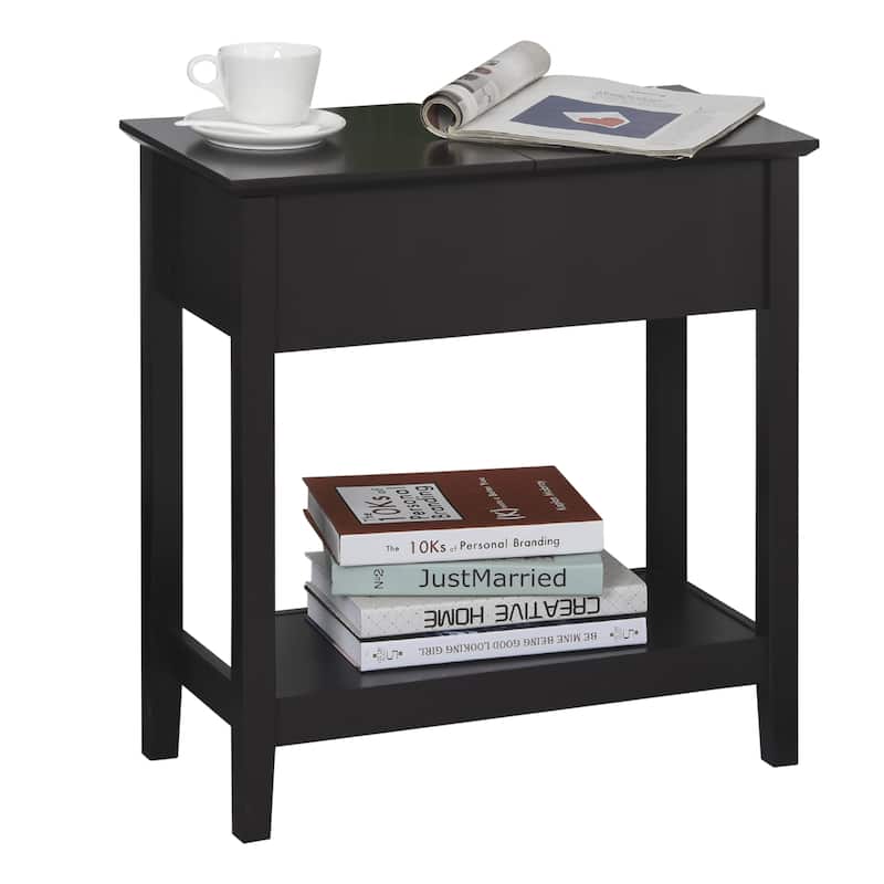 HOMCOM End Side Table in Flip Top Design with Cabinet and Bottom Shelf, Storage Furniture Decoration for Bedroom