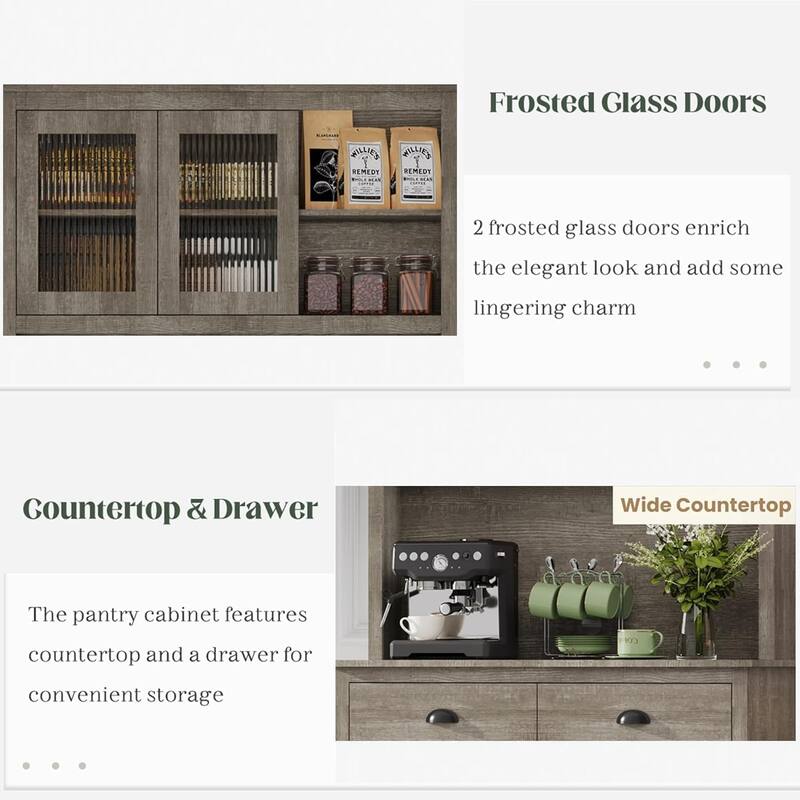 Freestanding Kitchen Pantry Cabinet with Drawers and Adjustable Shelves for Dining Room