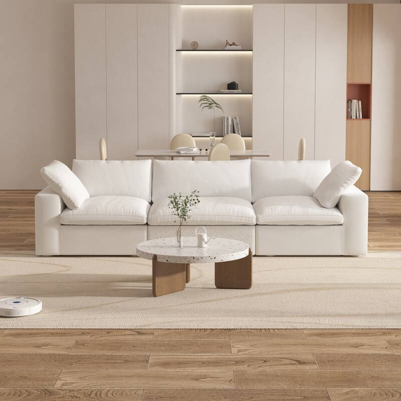 120 inch Contemporary Soft Commix Down Filled Cushions 3-Piece Sectional Sofa - White