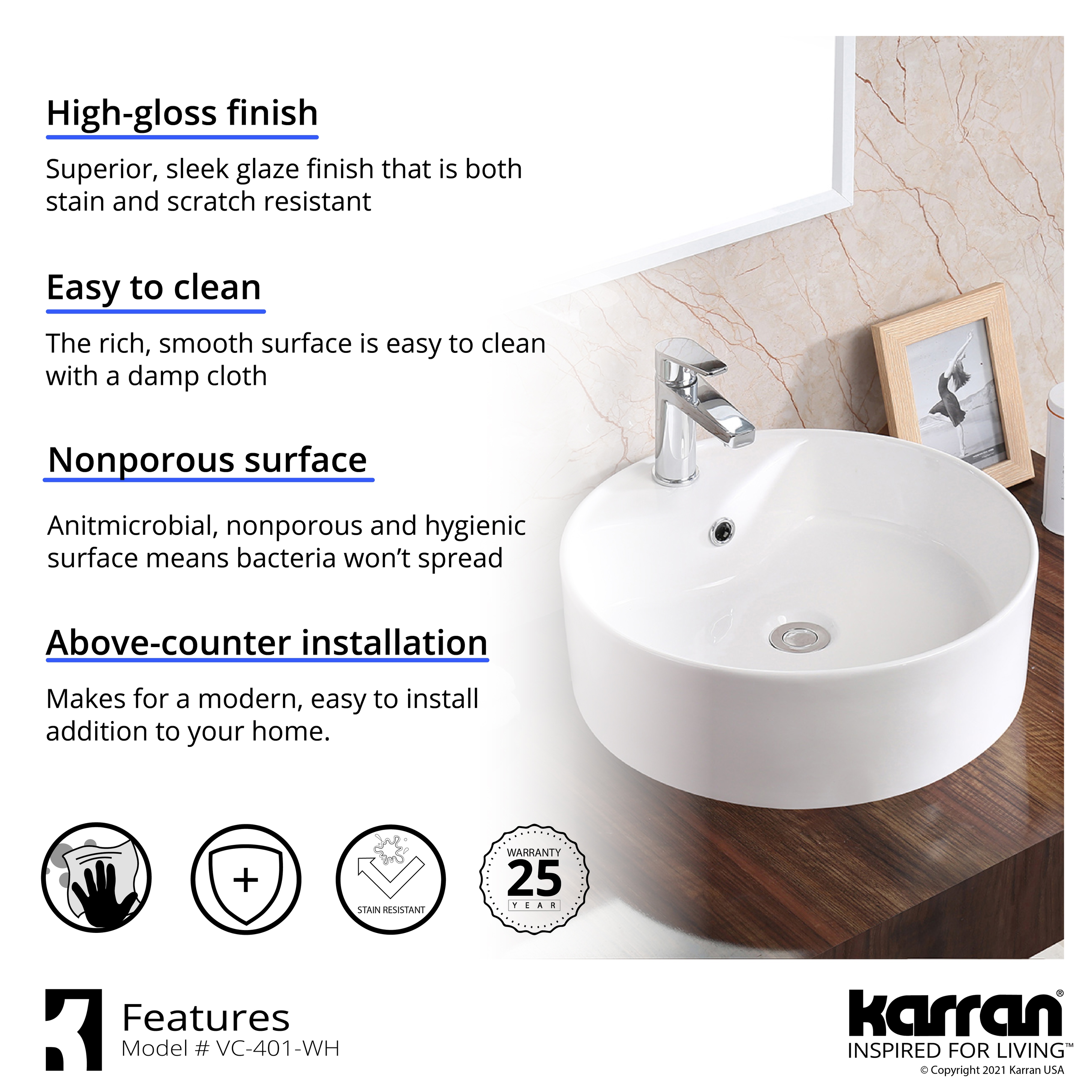 くらわん えこほり れれ Karran USA | VC-402 Valera 19 inch Vitreous China Bathroom